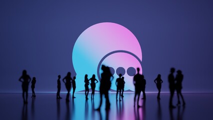 Poster - 3d rendering people in front of symbol of two rounded chat bubble on background