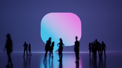 Wall Mural - 3d rendering people in front of symbol of  rounded chat bubble on background