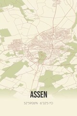  Assen, Drenthe vintage street map. Retro Dutch city plan.