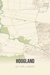  Hoogland, Utrecht vintage street map. Retro Dutch city plan.