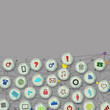 Social media concept. Social icons on round stones connected by lines on a gray background. Copy space. Communication.
