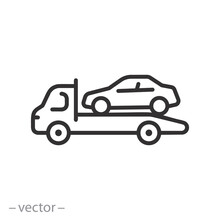 Car Tow Icon, Tow Away Zone Concept, No Parking Any Time, Thin Line Symbol On White Background - Editable Stroke Vector Illustration