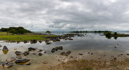 Canvas Print - panorama landscape of the picturesque Lough Corrib lake in County Galway