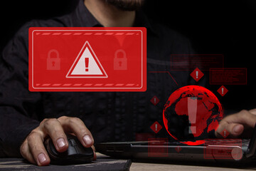 Wall Mural - computer system hack warning. the concept of a cyber attack on a computer network. malicious softwar