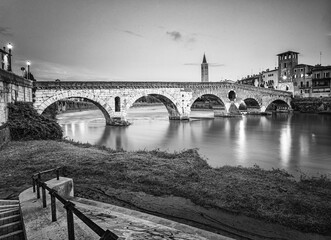 Wall Mural - The famous roman Ponte Pietro bridge in Verona, Italy