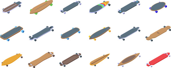 Sticker - Longboard icons set isometric vector. Skateboard. Long deck