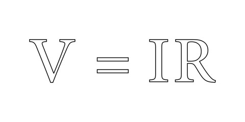 Wall Mural - Ohm's law formula in physics. Electric current voltage and resistance formula. V, I, and R, the parameters of Ohm's law.