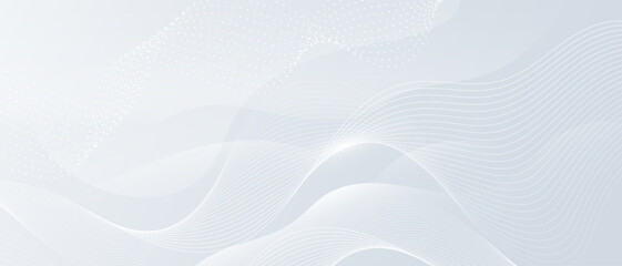 Grey white abstract background with flowing particles. Digital future technology concept. vector illustration.	

