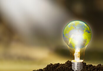 Poster - Renewable Energy. Environmental protection, renewable, sustainable energy sources. The light bulb that represents green energy Renewable energy that is important to the world