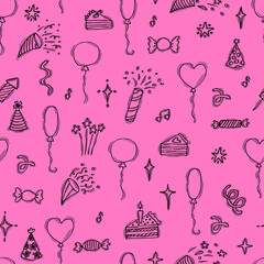 Canvas Print - Hand drawn Birthday seamless pattern. Happy Birthday print. Cute doodle party background