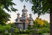Very Beautiful Alexander Nevsky Wooden Orthodox Church In Daugavpils, Latvia.
