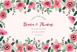 Fototapeta  - save the date with pink floral watercolor frame
