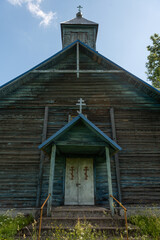 Canvas Print - Rubeniski blue Old Believers Church in sunny summer day, Latvia.