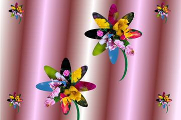 Wall Mural - Flowers within flower in a pink striped background