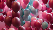 Colorful Festival Balloons In Maroon, Pink And Duck Egg Blue. Modern Background.
