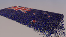 New Zealand Banner Background, With People Gathering To Form The Flag Of New Zealand.