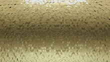 Diamond Shaped, Gold Wall Background With Tiles. Luxurious, Tile Wallpaper With Polished, 3D Blocks. 3D Render