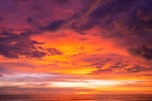 Nature Beautiful Light Sunset Or Sunrise Over Sea Colorful Dramatic Majestic Scenery Sky With Amazing Clouds And Waves In Sunset Sky Golden Light Cloud