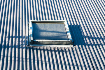 skylight in a zinc metal roof concept architectural element and design for a building