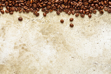 Wall Mural - Grunge light stone wall texture with roasted coffee beans frame border