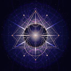 Wall Mural - Vector illustration of Sacred geometry symbol on abstract background.
