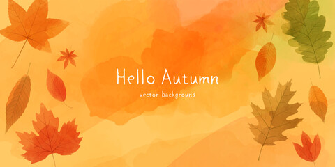 autumn leaves banner background with copy space. vector illustration of botanical leaves watercolor.