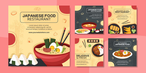 Japanese Food Social Media Post Template Flat Cartoon Background Vector Illustration