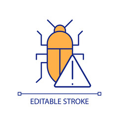 Sticker - Be aware of insects RGB color icon. Pests control methods. Farming issues. Cockroach and warning sign. Isolated vector illustration. Simple filled line drawing. Editable stroke. Arial font used