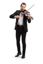 Full Length Portrait Of An Elegant Man Playing A Violin