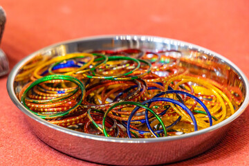 South Indian Tamil Hindu bride's traditional bangles close up