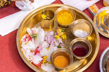 South Indian Tamil Hindu wedding ritual items close up
