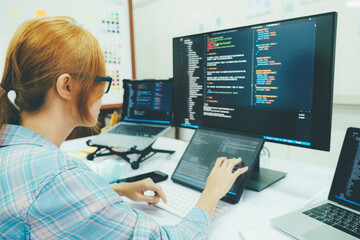 close up programmer is coding and programming software.
