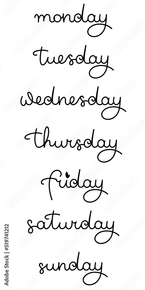 Weekend Days Names Days of the week. Weekends and weekdays text for diary, planner or ...