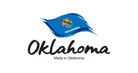 Poster - Made in Oklahoma USA new handwritten flag ribbon typography lettering logo label banner