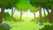 Meadow in the middle of the forest cartoon vector illustration
