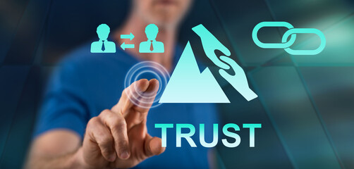 Man touching a trust concept