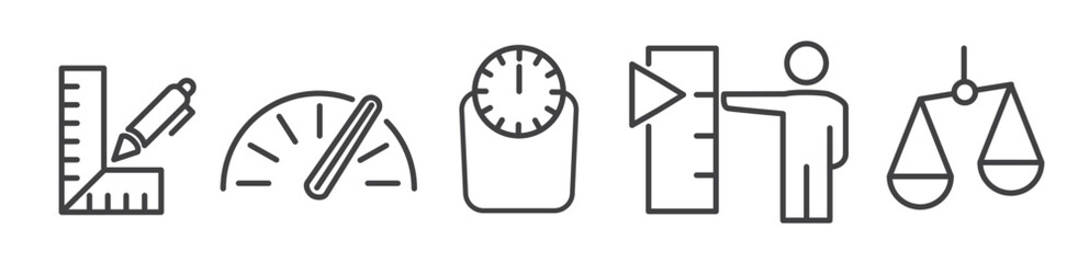 Wall Mural - Measure, gauge and scale - thin line icon collection on white background - vector illustration - measurement Set 01