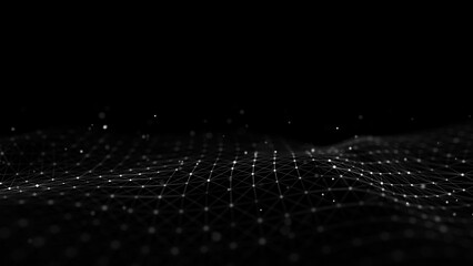 Digital technology wave. Dark cyberspace with motion dots. Futuristic digital background artificial intelligence. Big data analytics. 3d rendering.