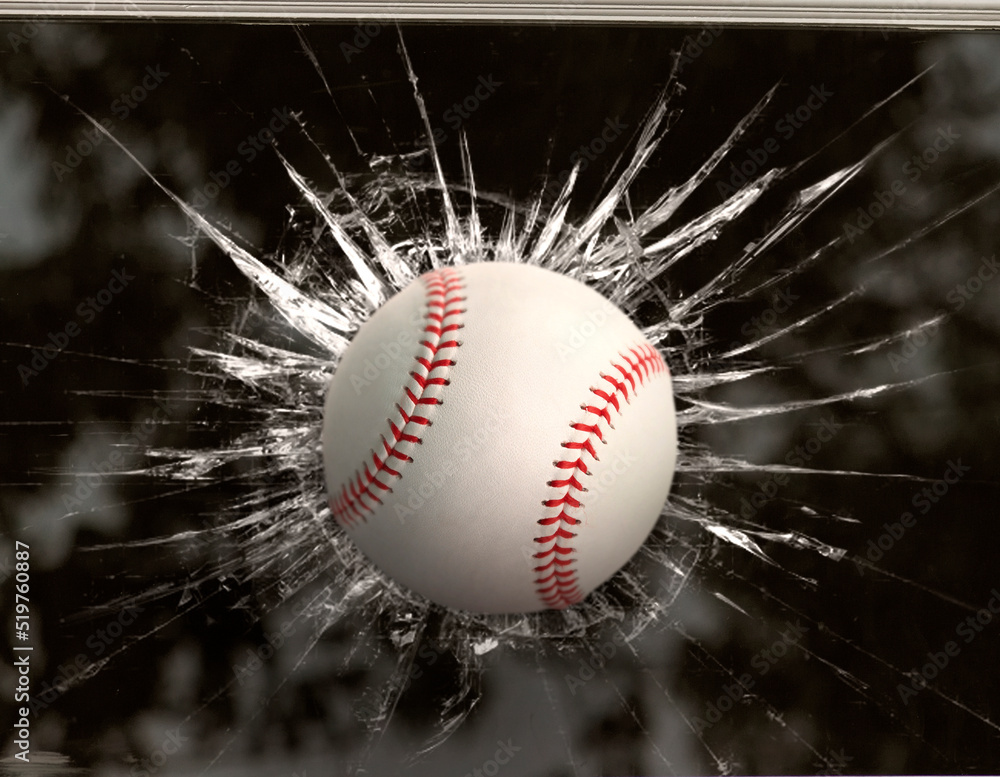 Baseball through broken window Stock Photo | Adobe Stock