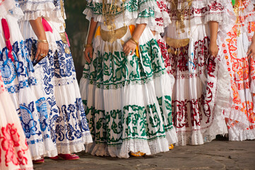 Wall Mural - Pollera Panamanian women's traditional costume at Carnival - stock photo