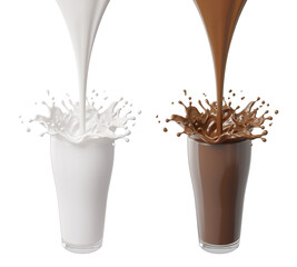 Canvas Print - Chocolate and Milk Splash in the glass on white background with clipping path,3d rendering.