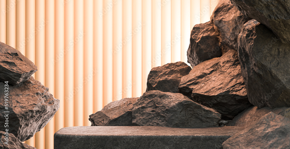 Black geometric Stone and Rock shape background, minimalist mockup for ...