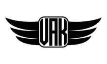 VAK Three Letter Wing Minimalist Creative Concept Icon Eagle Symbol Professional Black And White Logo Design, Vector Template