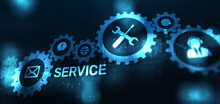 Service Support Customer Help Call Center Business Technology Button On Virtual Screen.
