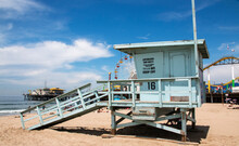 Empty Lifeguard Stand Next To The Sant Monica Pier California