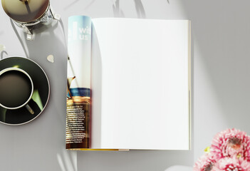 Mockup with magazine clean page. Design identity realistic background.