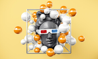 Wall Mural - apollo gypsum head retro wave synth background cyberpunk concept.