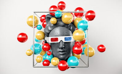 Wall Mural - apollo gypsum head retro wave synth background cyberpunk concept.
