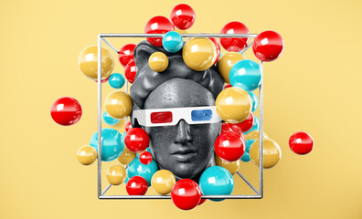 Wall Mural - apollo gypsum head retro wave synth background cyberpunk concept.