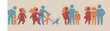 Happy family icon multicolored in simple figures set. Part 2. Dad, mom and little baby stand together. Parents and children. Vectors can be used as logotype or cutting.